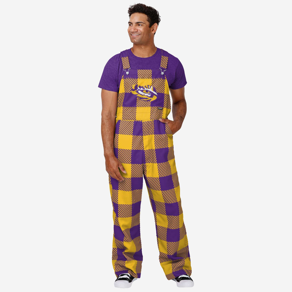 LSU Tigers Mens Plaid Bib Overalls FOCO S - FOCO.com