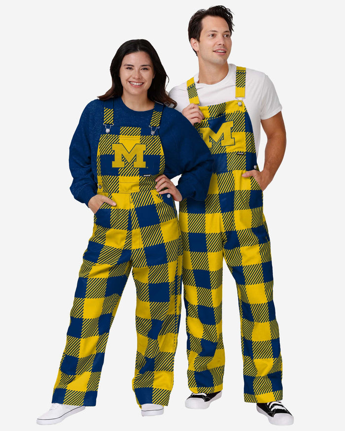 Michigan Wolverines Mens Plaid Bib Overalls FOCO - FOCO.com