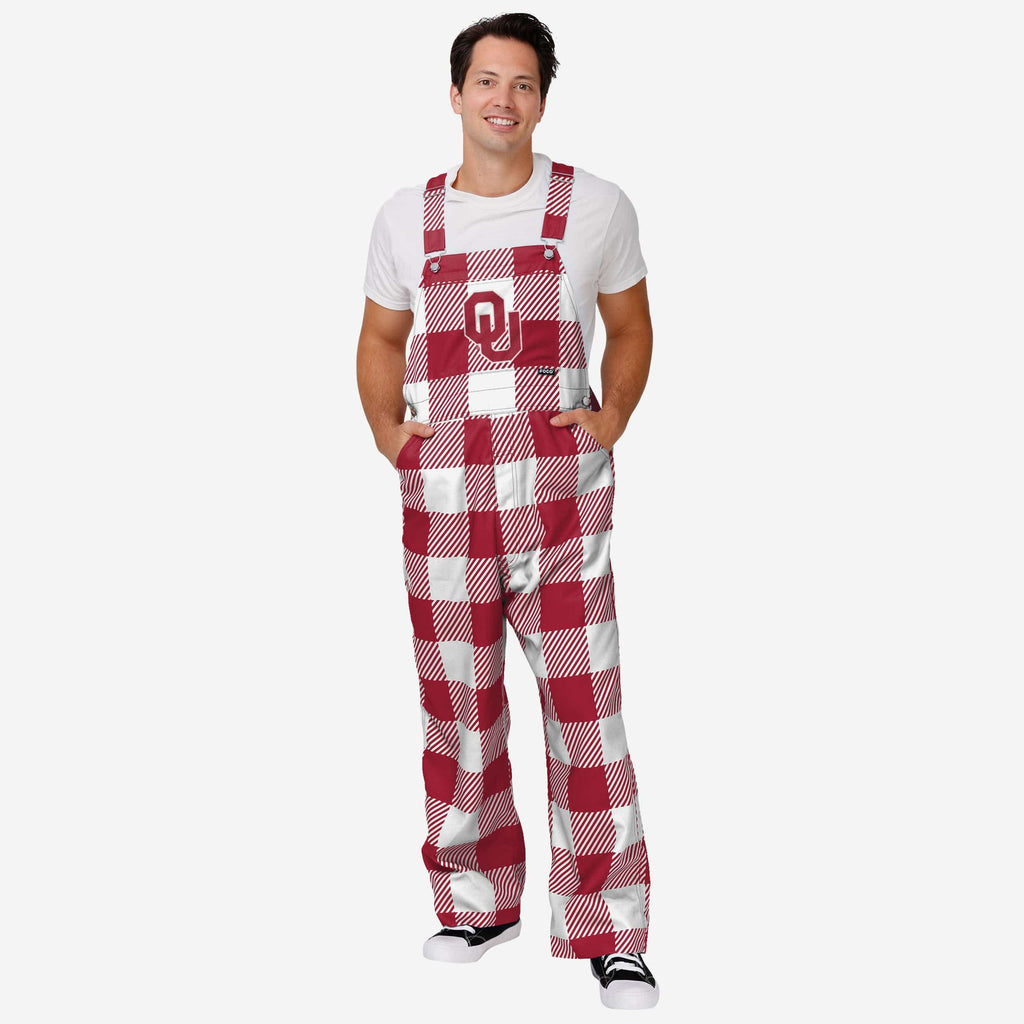 Oklahoma Sooners Mens Plaid Bib Overalls FOCO S - FOCO.com