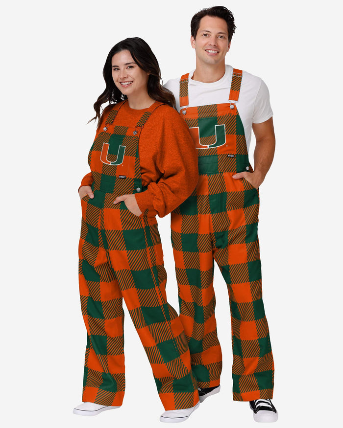 Miami Hurricanes Mens Plaid Bib Overalls FOCO - FOCO.com