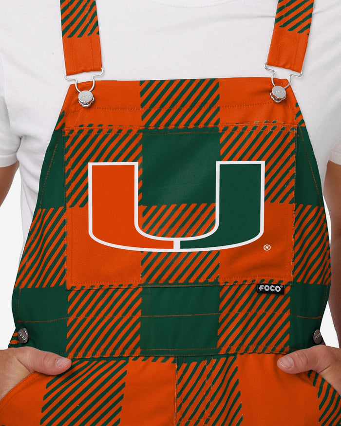 Miami Hurricanes Mens Plaid Bib Overalls FOCO - FOCO.com