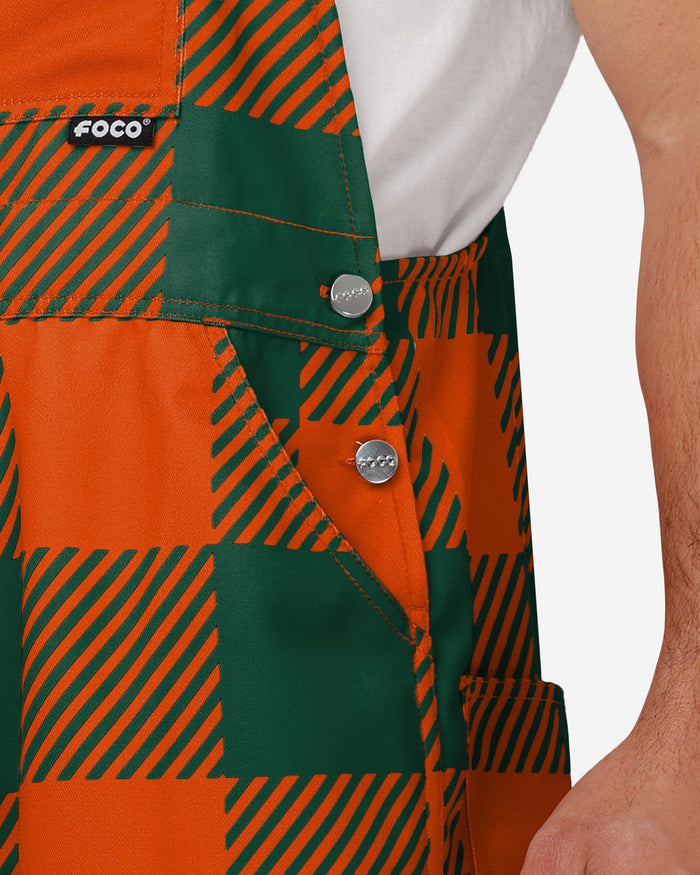 Miami Hurricanes Mens Plaid Bib Overalls FOCO - FOCO.com