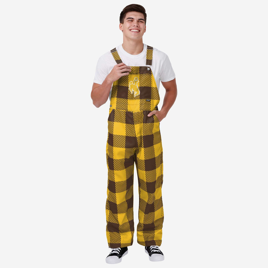 Wyoming Cowboys Mens Plaid Bib Overalls FOCO S - FOCO.com