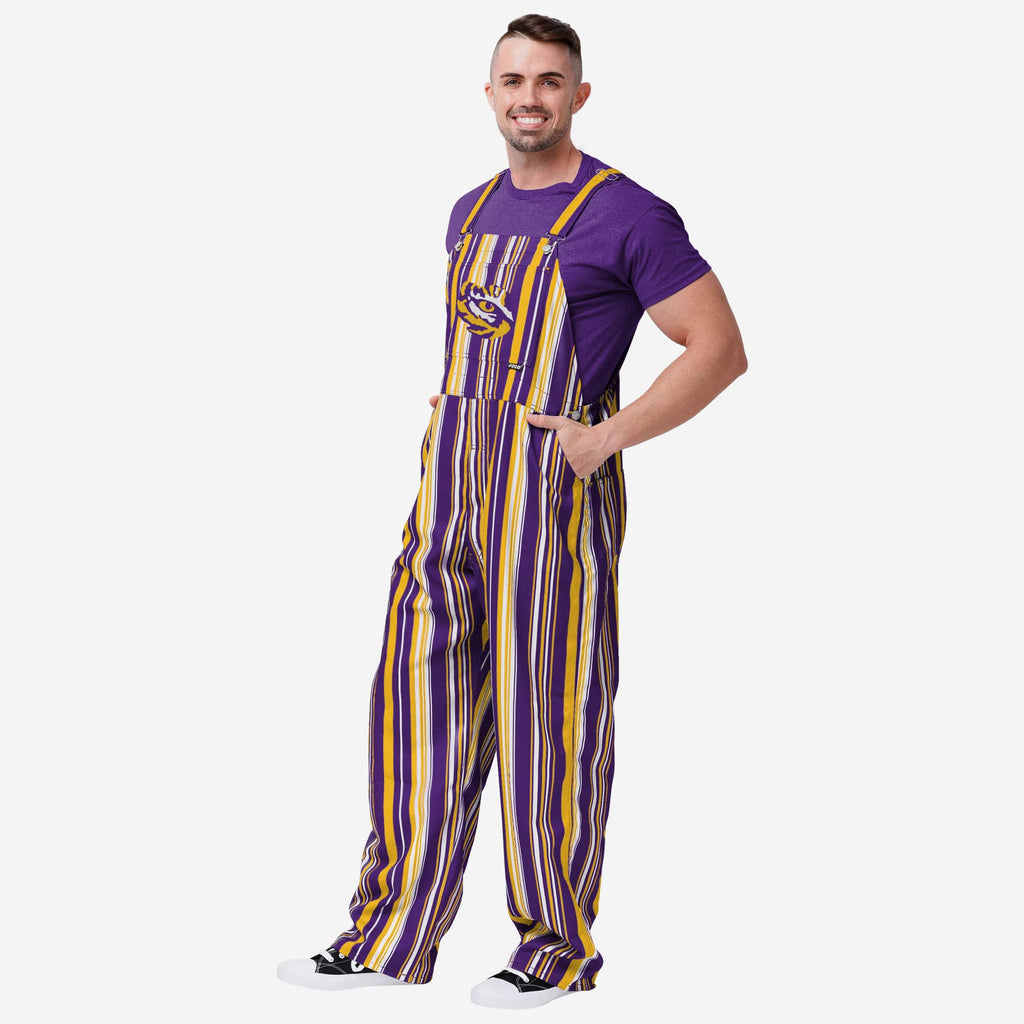 LSU Tigers Mens Hyper Stripe Bib Overalls FOCO S - FOCO.com