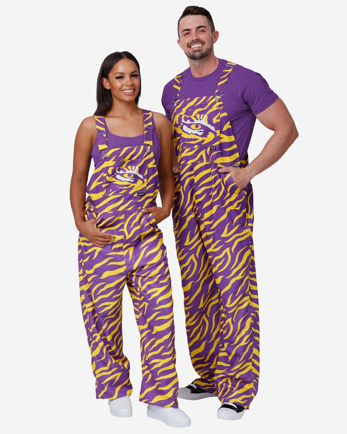 LSU Tigers Mens Tiger Stripe Thematic Bib Overalls FOCO - FOCO.com