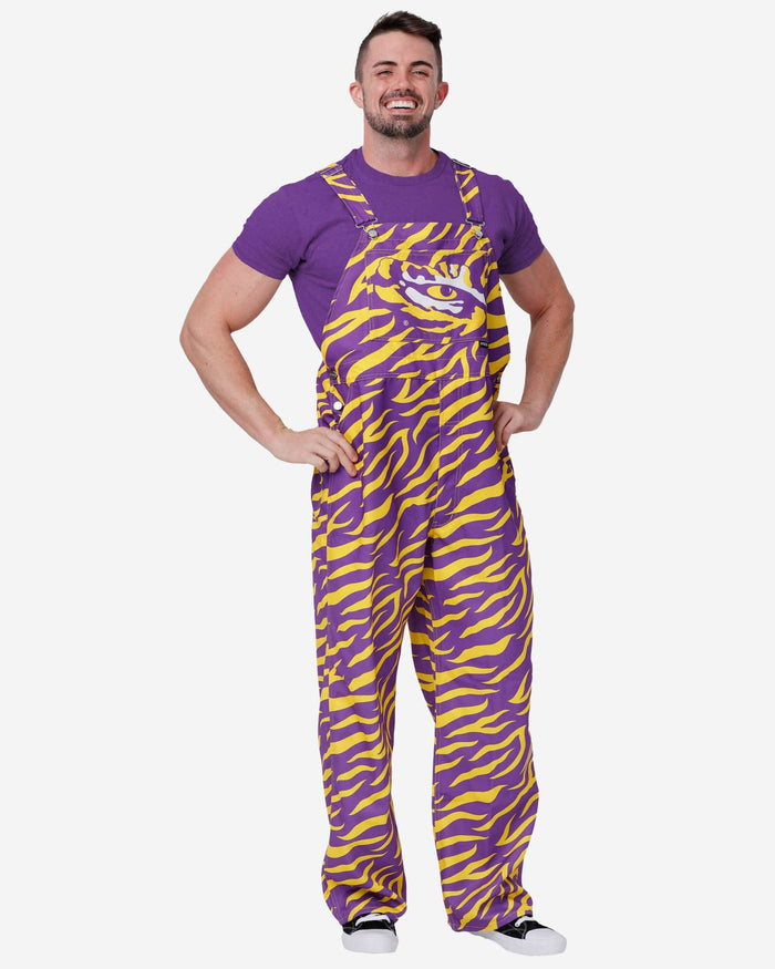 LSU Tigers Mens Tiger Stripe Thematic Bib Overalls FOCO S - FOCO.com