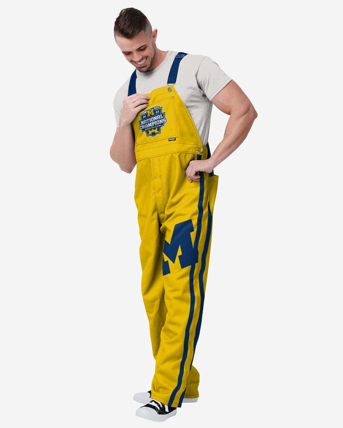 Michigan Wolverines 2023 Football National Champions Yellow Mens Team Stripe Stripe Bib Overalls FOCO S - FOCO.com