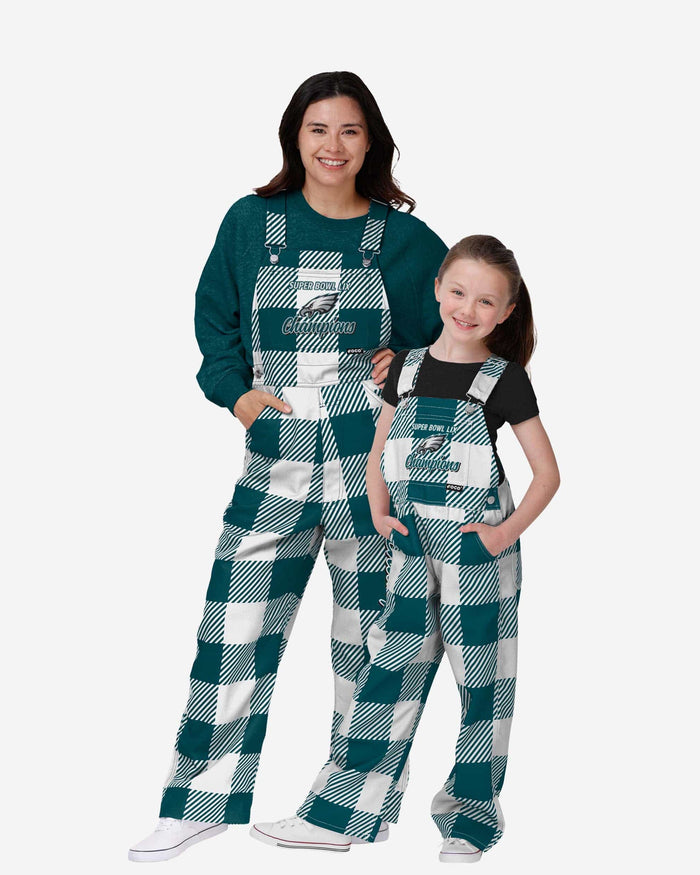 Philadelphia Eagles Super Bowl Super Bowl LIX Champions Youth Plaid Bib Overalls FOCO - FOCO.com