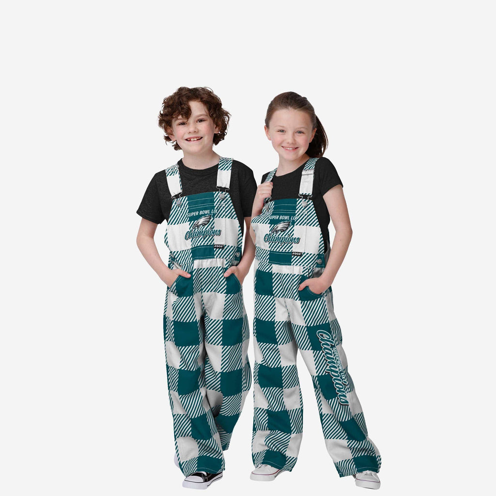 Philadelphia Eagles Super Bowl Super Bowl LIX Champions Youth Plaid Bib Overalls FOCO 8 (S) - FOCO.com