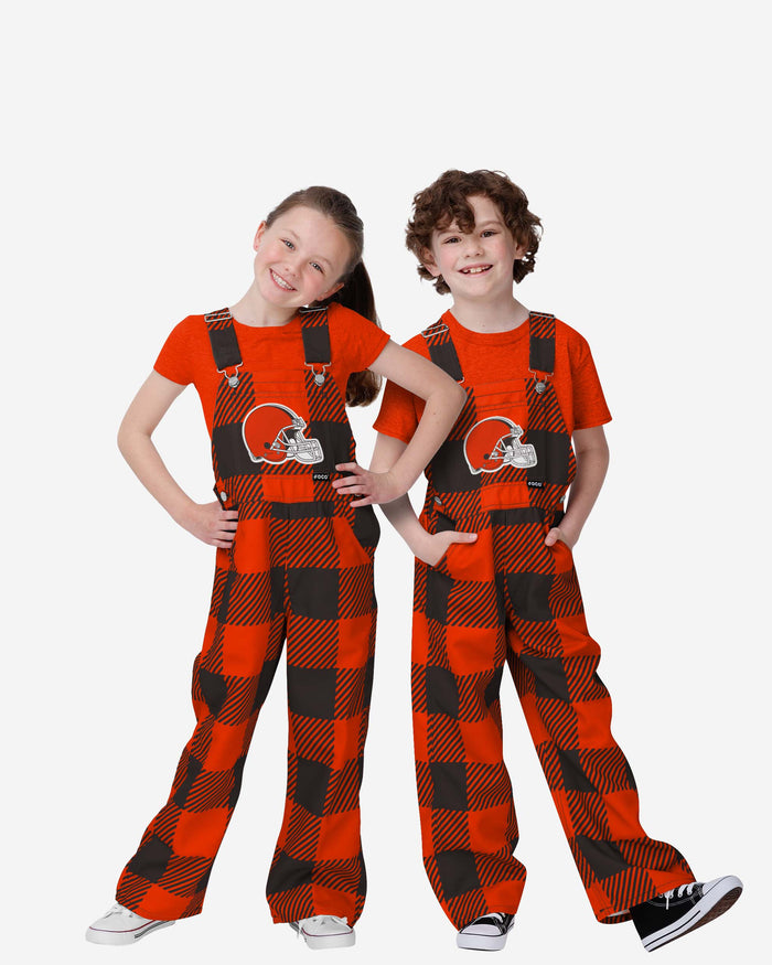 Cleveland Browns Buffalo Youth Plaid Bib Overalls FOCO 8 (S) - FOCO.com