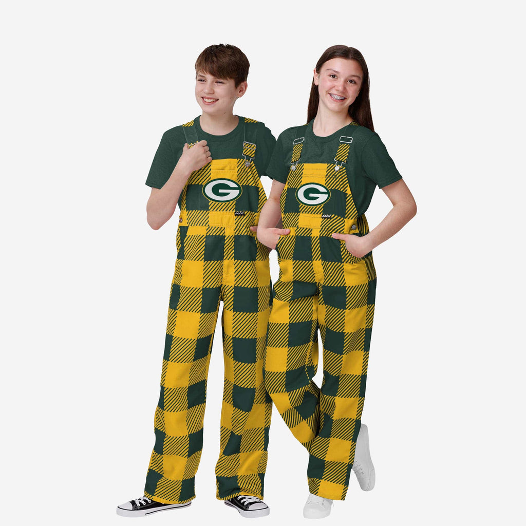 Green Bay Packers Youth Plaid Bib Overalls FOCO 8 (S) - FOCO.com