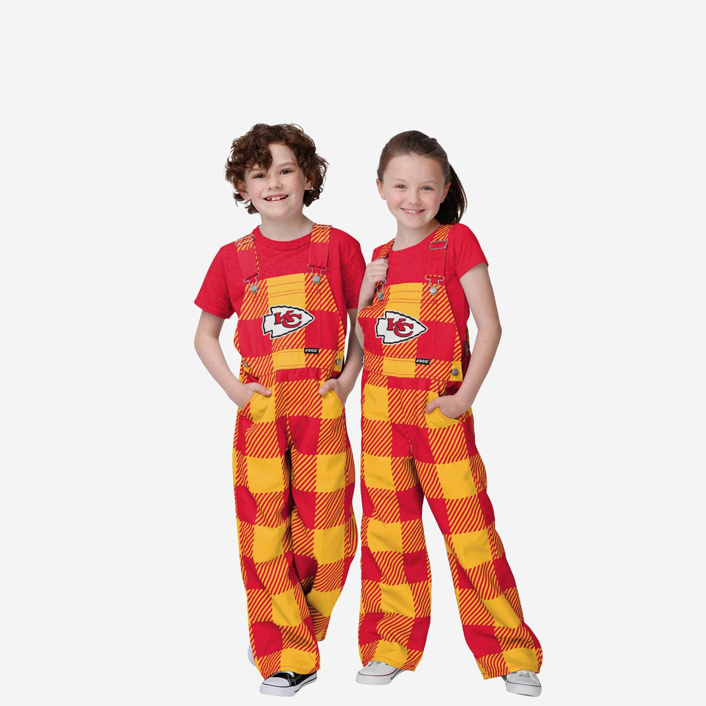 Kansas City Chiefs Youth Plaid Bib Overalls FOCO 8 (S) - FOCO.com