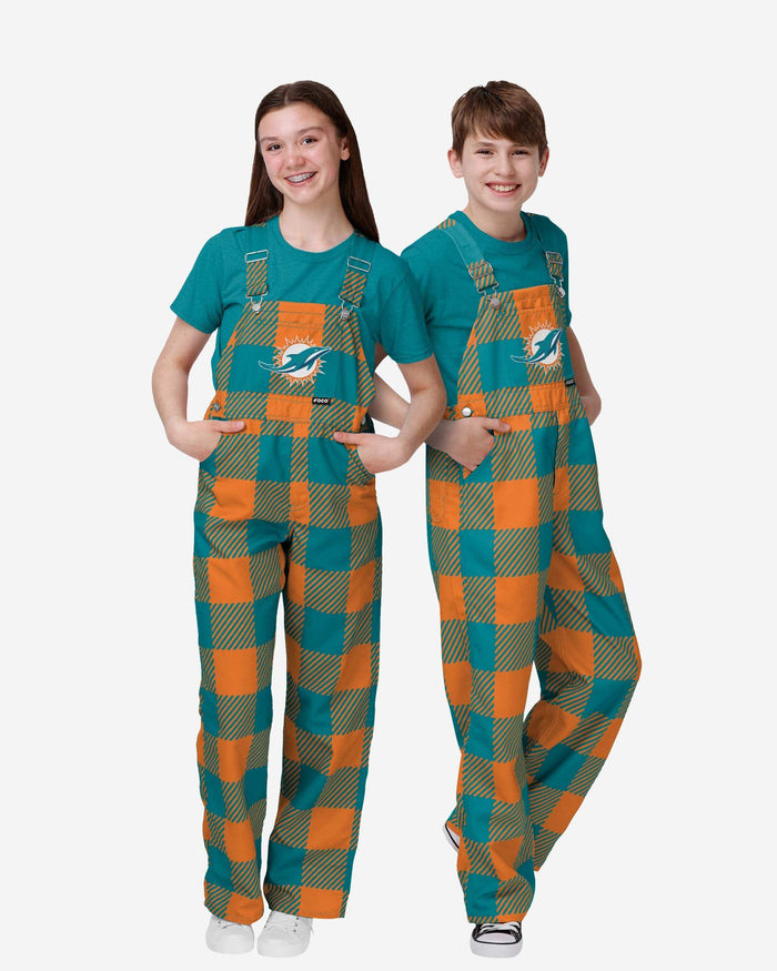 Miami Dolphins Youth Plaid Bib Overalls FOCO 8 (S) - FOCO.com