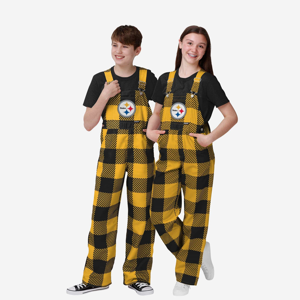 Pittsburgh Steelers Youth Plaid Bib Overalls FOCO 8 (S) - FOCO.com