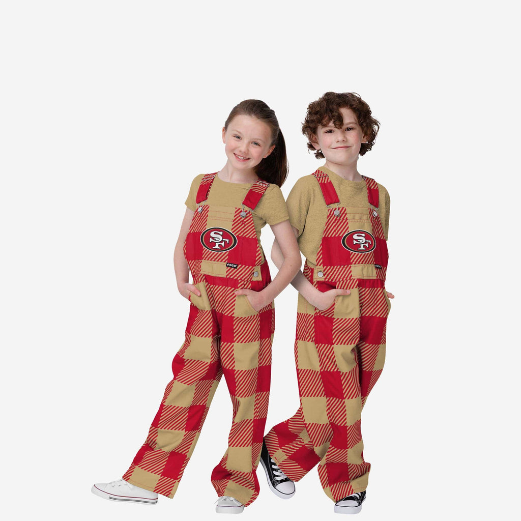 San Francisco 49ers Youth Plaid Bib Overalls FOCO 8 (S) - FOCO.com