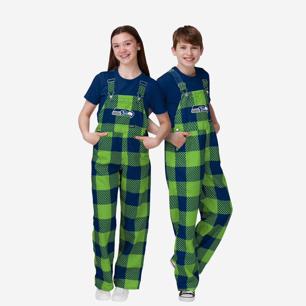 Seattle Seahawks Youth Plaid Bib Overalls FOCO 8 (S) - FOCO.com