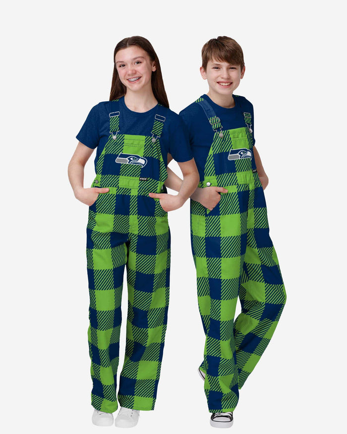 Seattle Seahawks Youth Plaid Bib Overalls FOCO 8 (S) - FOCO.com