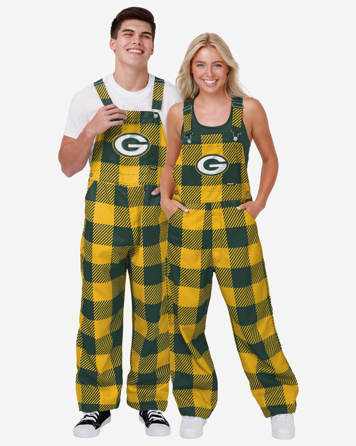 Green Bay Packers Mens Plaid Bib Overalls FOCO - FOCO.com