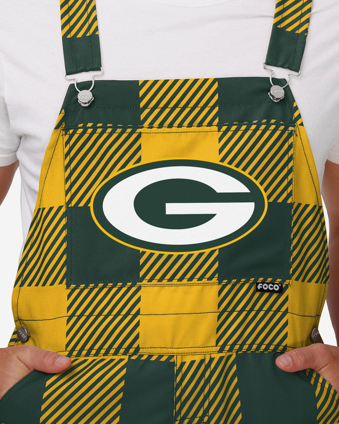 Green Bay Packers Mens Plaid Bib Overalls FOCO - FOCO.com