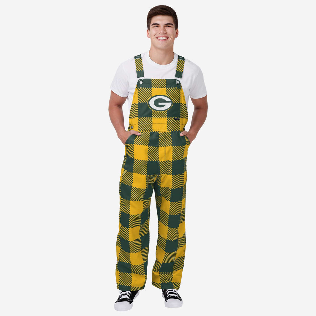 Green Bay Packers Mens Plaid Bib Overalls FOCO S - FOCO.com