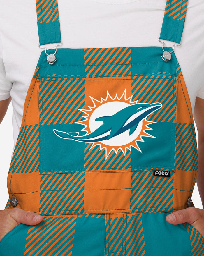 Miami Dolphins Mens Plaid Bib Overalls FOCO - FOCO.com