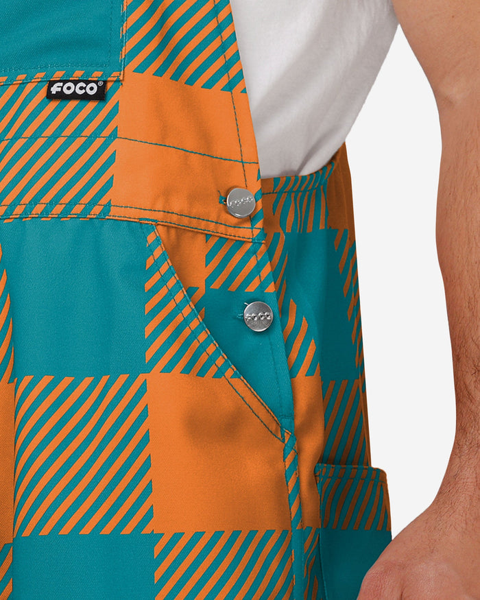 Miami Dolphins Mens Plaid Bib Overalls FOCO - FOCO.com