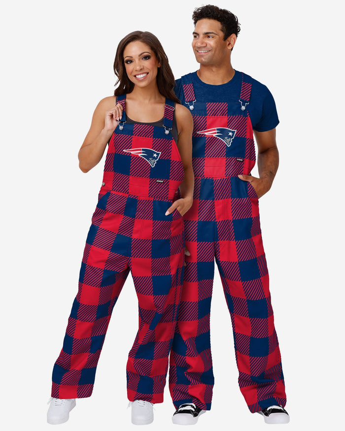 New England Patriots Mens Plaid Bib Overalls FOCO - FOCO.com