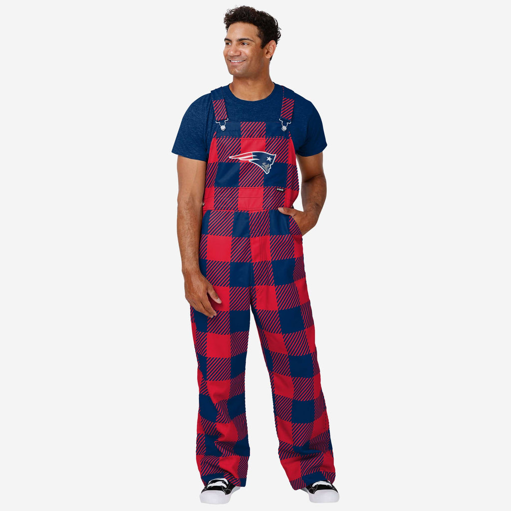 New England Patriots Mens Plaid Bib Overalls FOCO S - FOCO.com