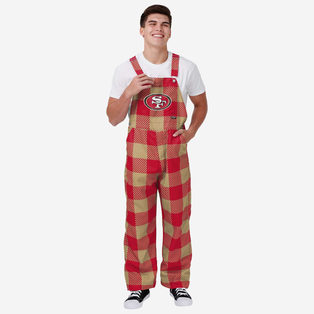 San Francisco 49ers Mens Plaid Bib Overalls FOCO S - FOCO.com