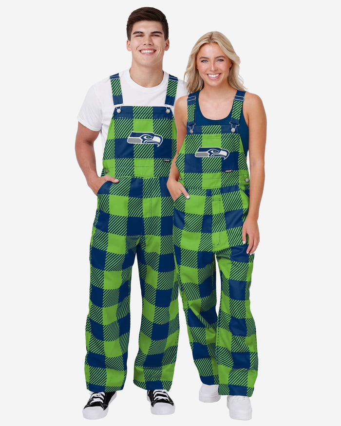 Seattle Seahawks Mens Plaid Bib Overalls FOCO - FOCO.com