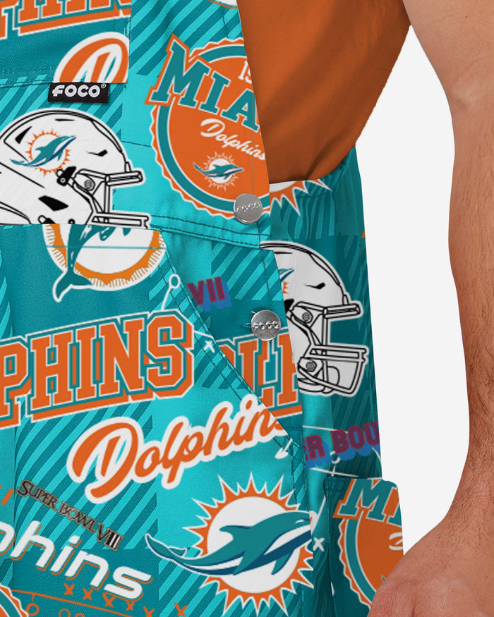 Miami Dolphins Mens Historic Print Bib Overalls FOCO - FOCO.com