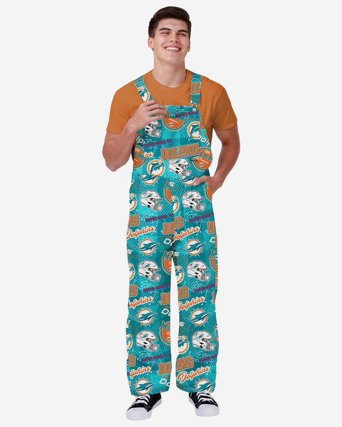 Miami Dolphins Mens Historic Print Bib Overalls FOCO S - FOCO.com