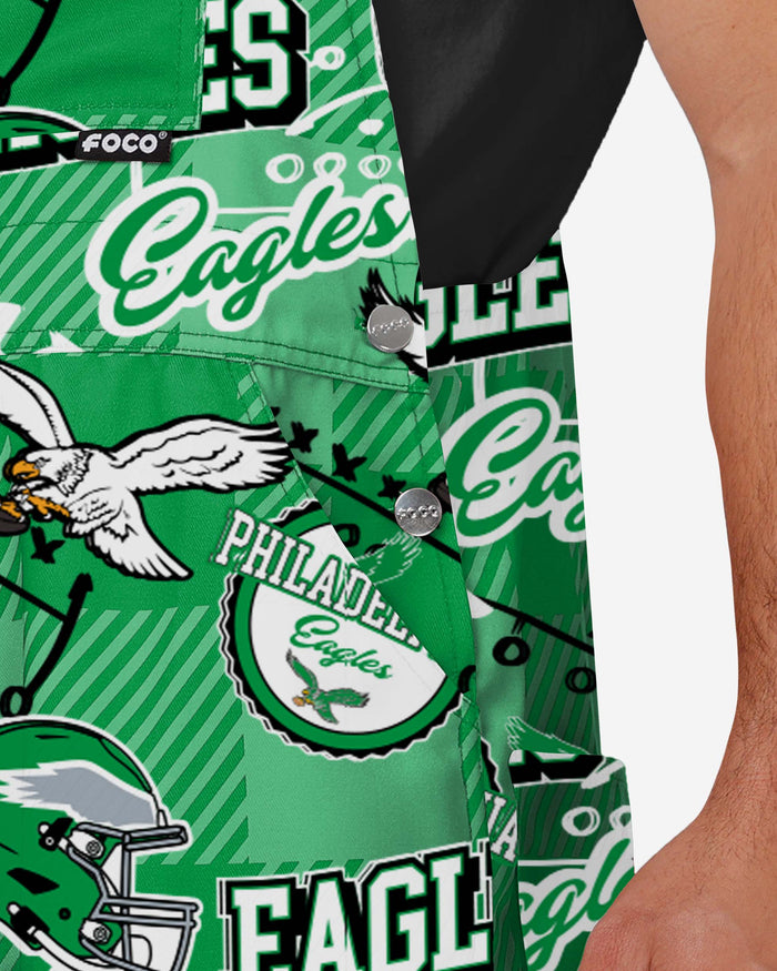 Philadelphia Eagles Mens Historic Print Bib Overalls FOCO - FOCO.com