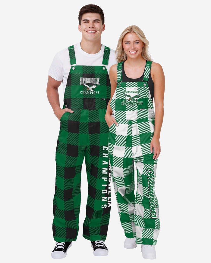 Philadelphia Eagles Super Bowl LIX Champions Kelly Green Plaid Bib Overalls FOCO - FOCO.com