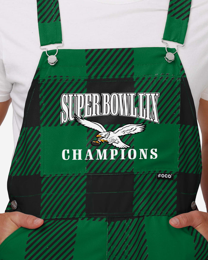 Philadelphia Eagles Super Bowl LIX Champions Kelly Green Plaid Bib Overalls FOCO - FOCO.com