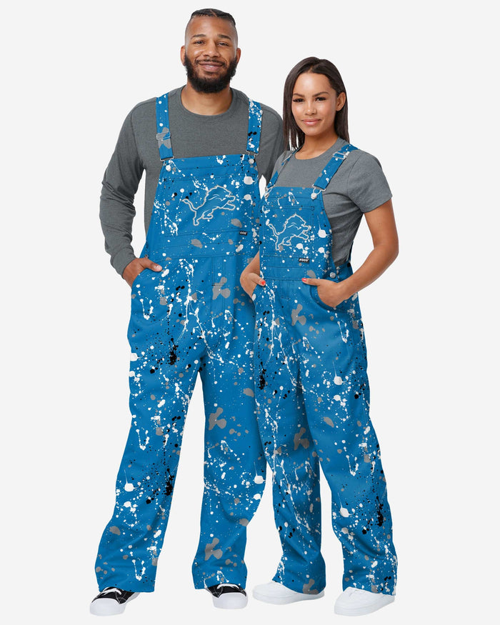 Detroit Lions Mens Paint Splatter Bib Overalls FOCO - FOCO.com