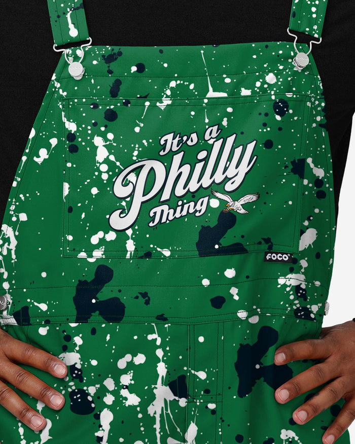 Philadelphia Eagles Mens Kelly Green Paint Splatter Bib Overalls FOCO - FOCO.com