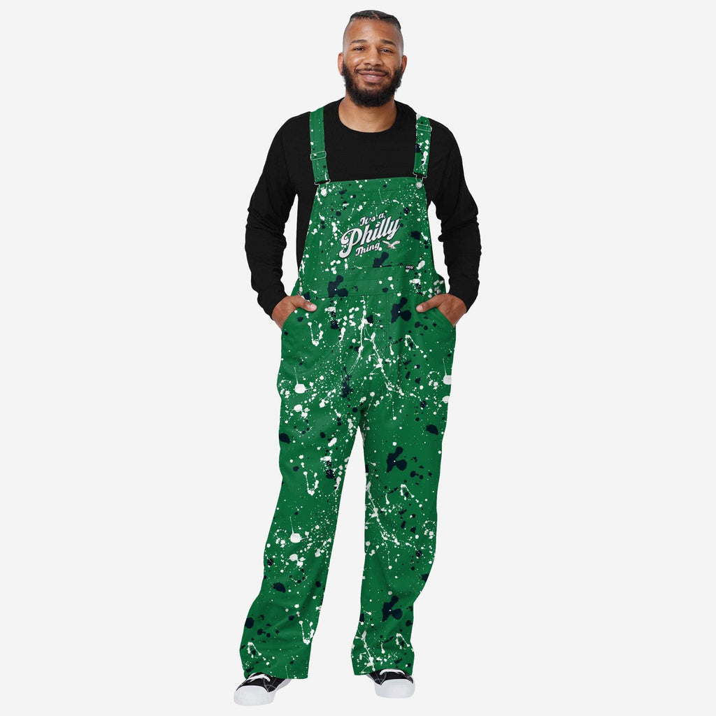 Philadelphia Eagles Mens Kelly Green Paint Splatter Bib Overalls FOCO S - FOCO.com