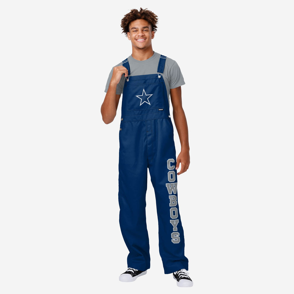 Dallas Cowboys Mens Solid Wordmark Bib Overalls FOCO S - FOCO.com