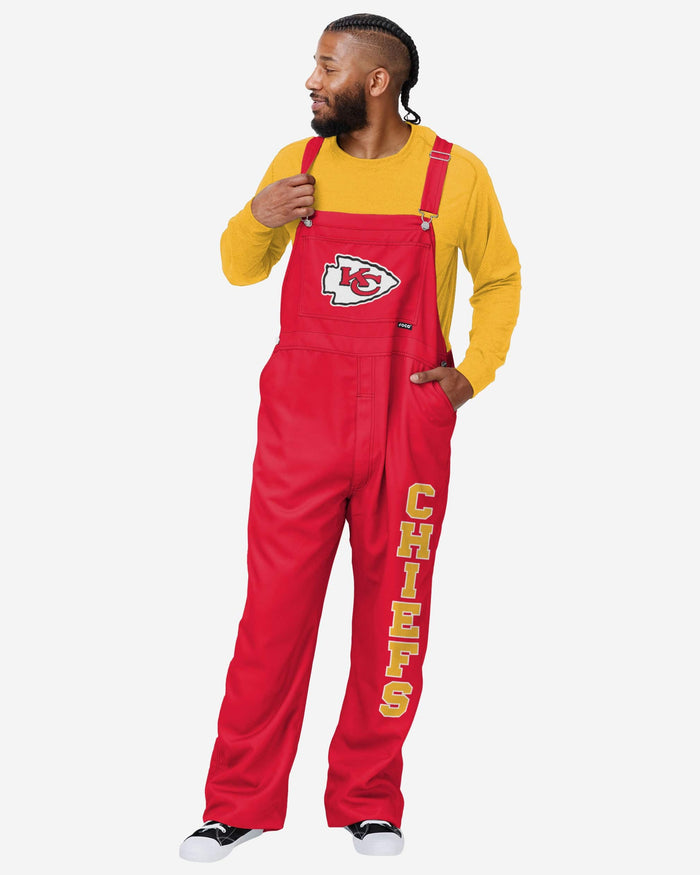 Kansas City Chiefs Mens Solid Wordmark Bib Overalls FOCO S - FOCO.com