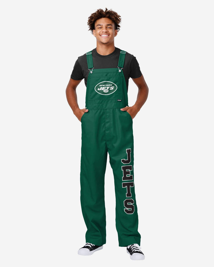 New York Jets Mens Solid Wordmark Bib Overalls FOCO S - FOCO.com