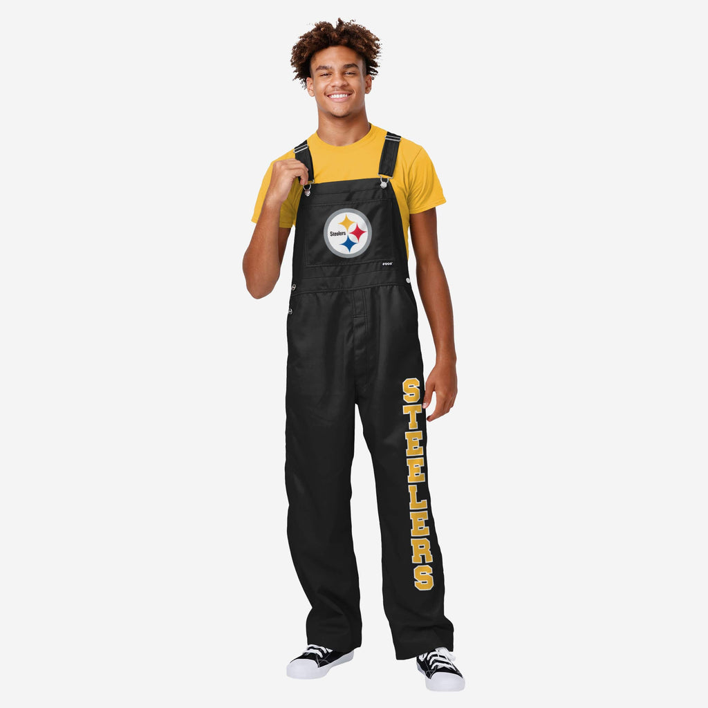 Pittsburgh Steelers Mens Solid Wordmark Bib Overalls FOCO S - FOCO.com