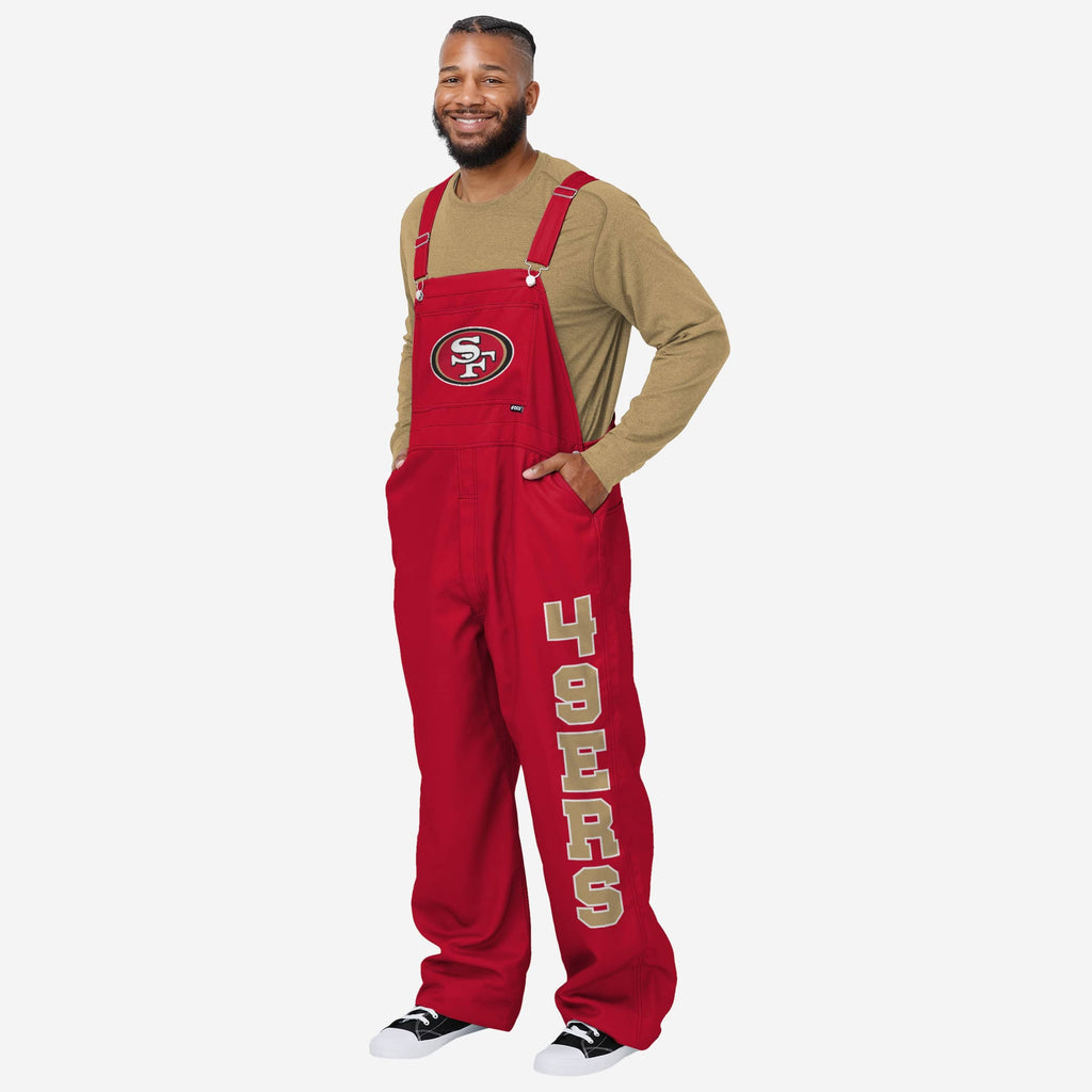 San Francisco 49ers Mens Solid Wordmark Bib Overalls FOCO S - FOCO.com