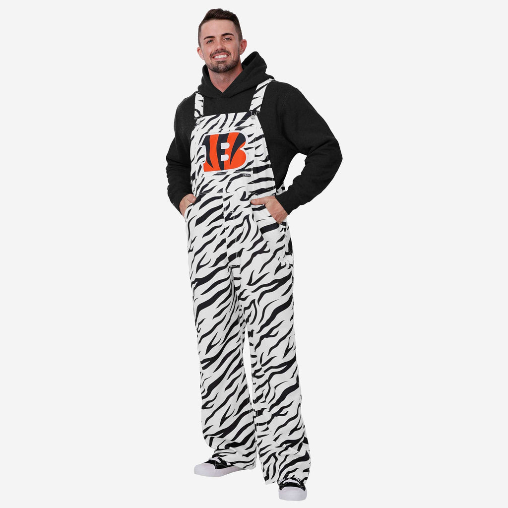 Cincinnati Bengals Mens White Tiger Stripe Thematic Bib Overalls FOCO S - FOCO.com