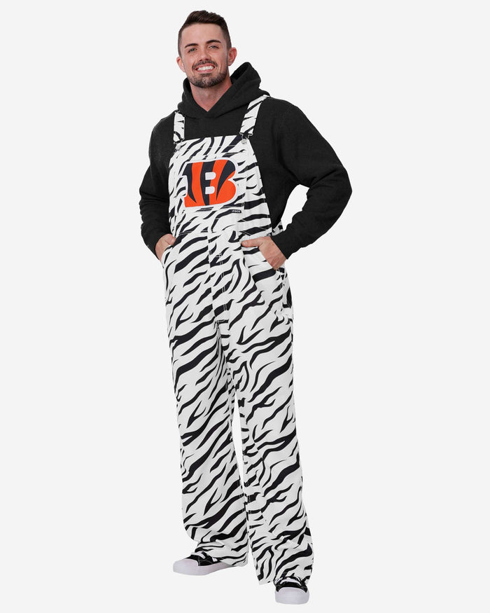 Cincinnati Bengals Mens White Tiger Stripe Thematic Bib Overalls FOCO S - FOCO.com