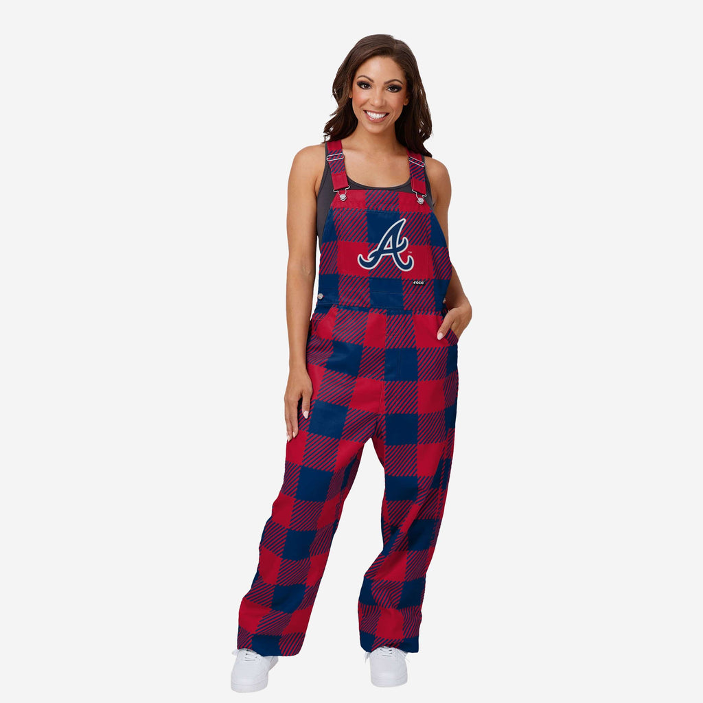 Atlanta Braves Womens Plaid Bib Overalls FOCO - FOCO.com