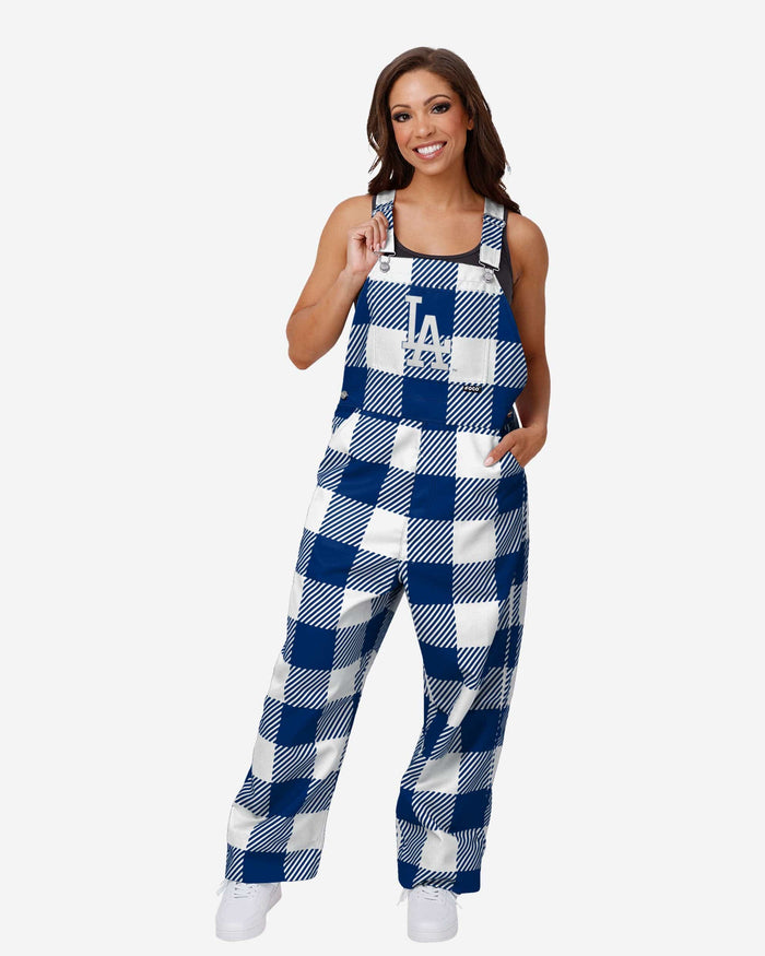 Los Angeles Dodgers Womens Plaid Bib Overalls FOCO XS - FOCO.com