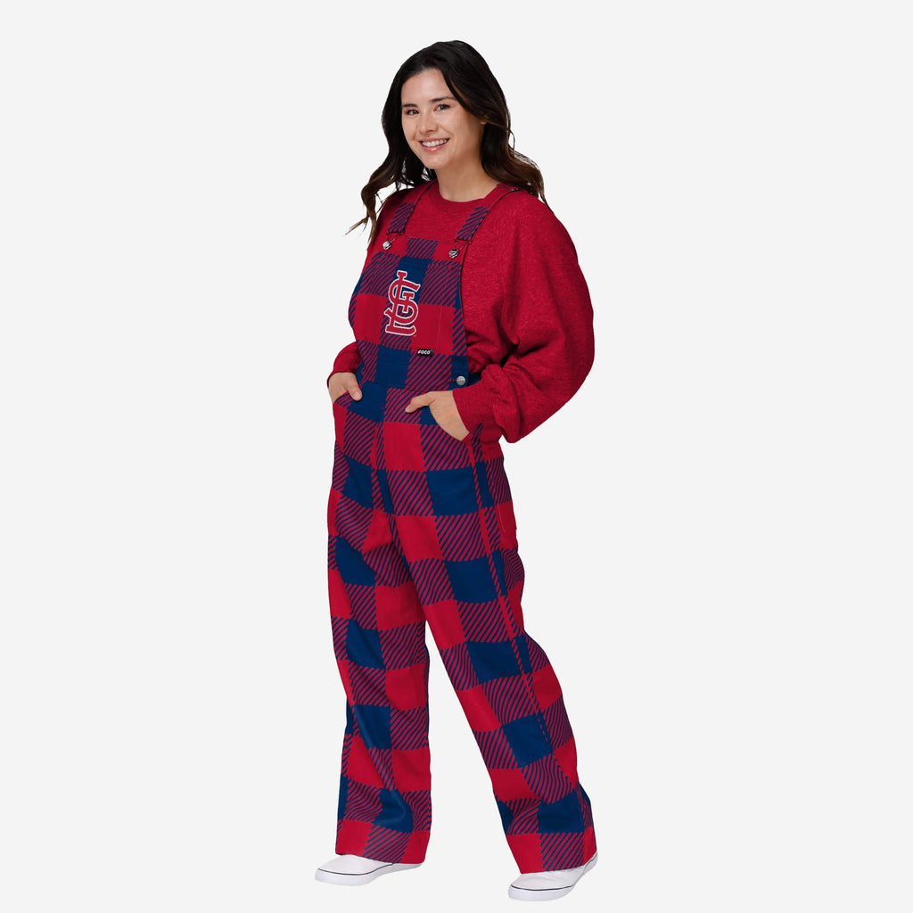 St Louis Cardinals Womens Plaid Bib Overalls FOCO XS - FOCO.com