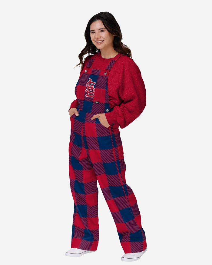 St Louis Cardinals Womens Plaid Bib Overalls FOCO XS - FOCO.com