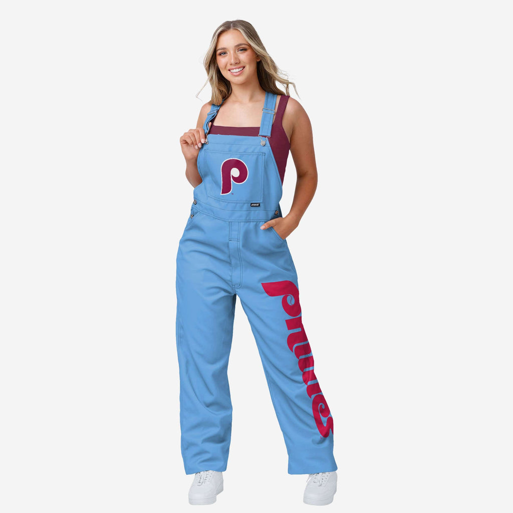 Philadelphia Phillies Womens Powder Blue Big Logo Bib Overalls FOCO XS - FOCO.com